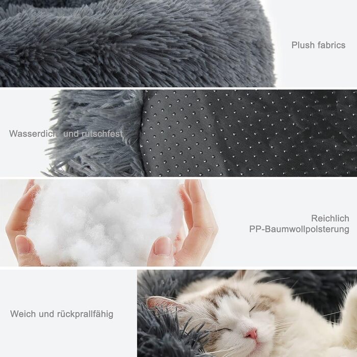 Кругле ліжко для собак та котів Lucky Sign, 70 см, м'яке, плюшеве, сіре, XL