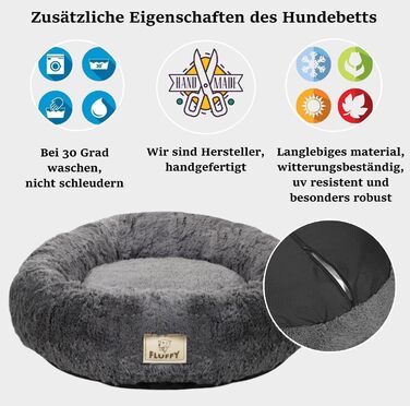 Кругле ліжко для собак King Dog, 80 см, м'яке, з плюшевим покриттям, знімний внутрішній подушок, антиковзаюча підкладка, можна прати, колір: пісковий