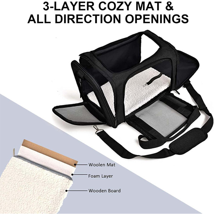 М'яка переноска для котів та собак, складана переноска для кота з дихаючою сіткою, оксфордська тканина зі шлейкою для маленьких собак, котів та кроликів (Чорний)