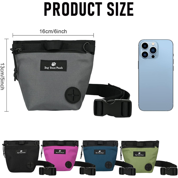 Сумка для ласощів для собак з магнітною застібкою, регульованим поясом, для тренувань, прогулянок на відкритому повітрі (сіра, з принтом тварин)