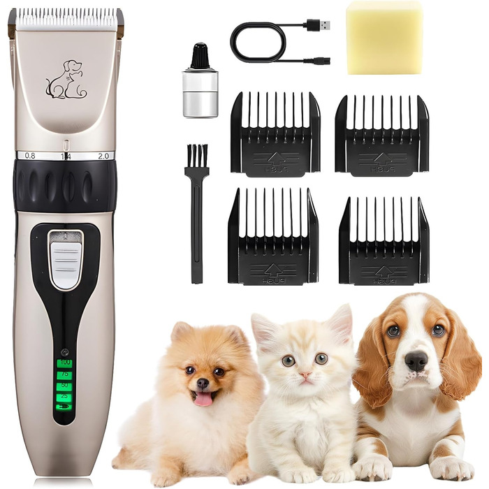 Машинка для стрижки собак, акумуляторна бездротова з 4 насадками, для собак, котів та всіх типів шерсті