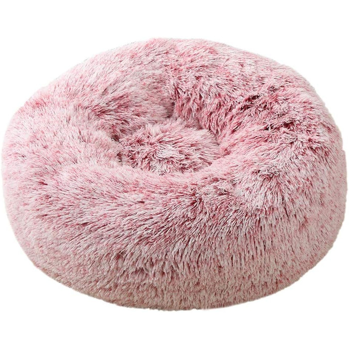 Кругле ліжко для собак FANSU з м'якого плюшу, ковзаюча база, ліжко для котів у формі пончика, розмір та колір обираються (90см, градієнт рожевого)