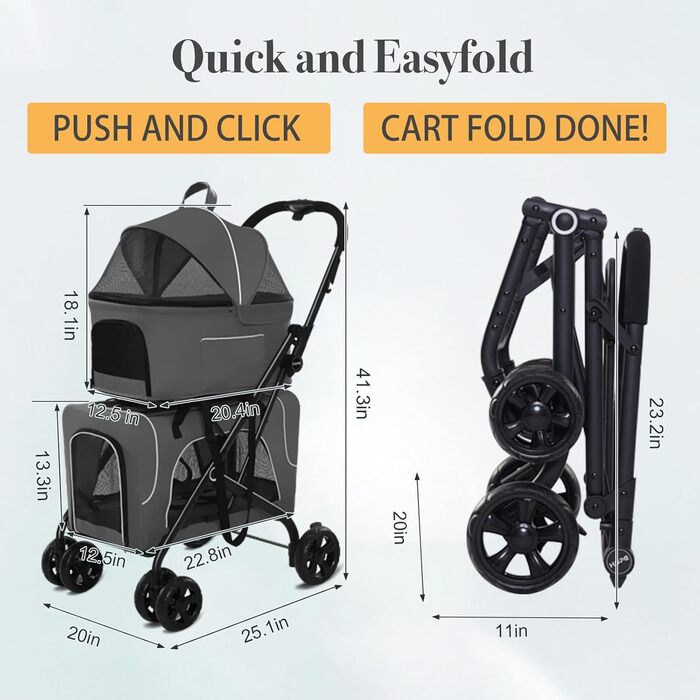 Дитяча коляска для собак 4-в-1, блакитна: для малих/середніх собак, з сумкою-переноскою, для 2 собак/кішок