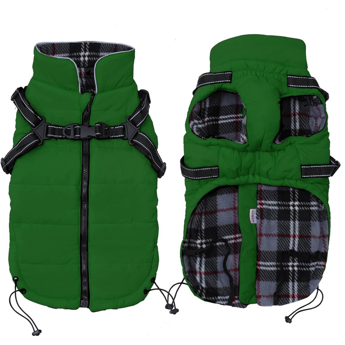 Зимові куртки для собак, шлейки, водонепроникна куртка з флісовою підкладкою, відображаюча, персоналізована, оранжевий, XL (довжина спини 44 см), XXL (довжина спини 52 см), зелений