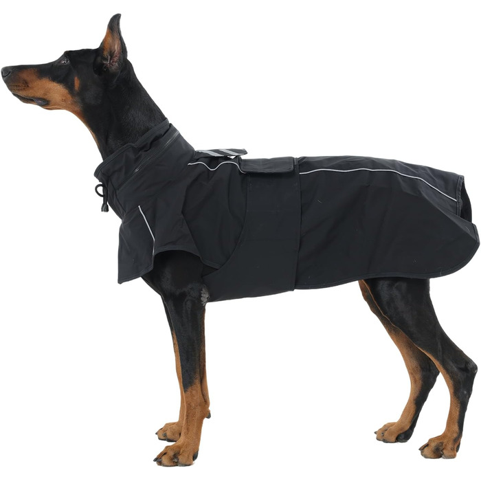 Водонепроникний дощовик для собак XXL, чорний, з капюшоном та отвором для повідка, з світловідбиваючими смугами, для великих порід (Лабрадор, Голден Ретрівер, Німецька вівчарка, Боксер)