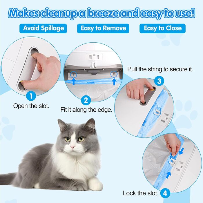 Підкладки для котячого туалету самоочищення, сумісні з MeoWant MW-SC01, MW-SC02, з шнурком, міцні контейнери для сміття, 45 x 50 см, 120 шт.