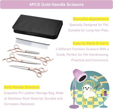 Набір професійних ножиць для грумінгу собак та котів Haustierschere 4 шт. з PU-чохлом