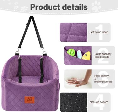 Автокрісло для собак: підставка з Memory Foam для собак до 15,9 кг, безпечне автоліжко для подорожей, знімний чохол