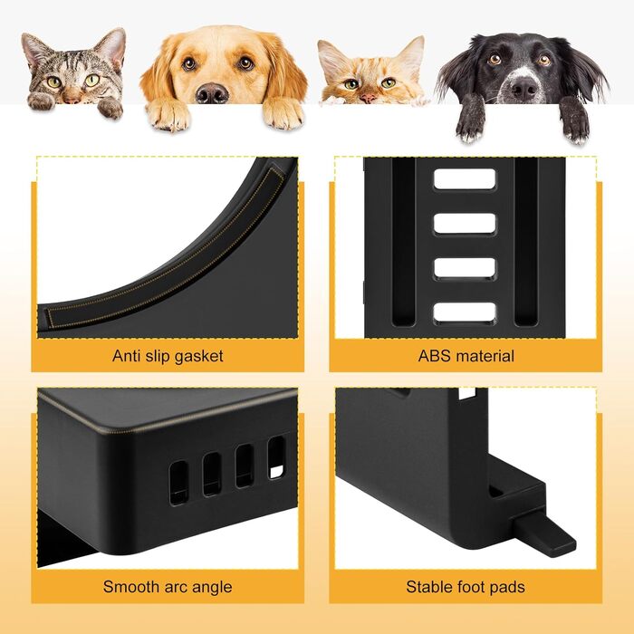 Підвищений годівниця для собак та котів 2-в-1, 4 регульовані висоти, підставка Anti-Slip з нержавіючою чашею, чорний (44 x 27,5 x 7 см)
