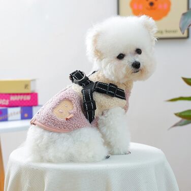 Зимовий теплий куртка для собак, вітронепроникний, з флісовою підкладкою, з отвором для повідка, для дрібних та середніх собак, підходить для прогулянок, спорту та походів, рожевий та білий