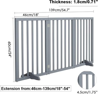 Захисне бар'єр для собак Fellie: дерев'яний, без свердління, для дому та сходів, H60см, 4 панелі (L183×H60cm)