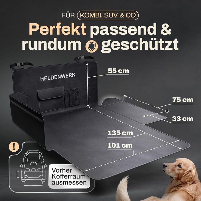 Захист для багажника автомобіля від бруду та подряпин для собак HELDENWERK, стежка, захист бокових стінок та краю, водовідштовхувальний, анти-царапин, універсальний, чорний (Basic)