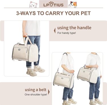Транспортна сумка для котів та собак, дихаюча та складана переноска з регульованим плечовим ременем (Бежева)