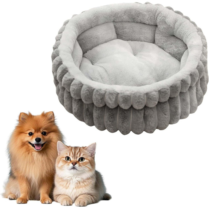 Крісло-лежанка для котів та собак, м'яке, кругле, миється, 50/60 см (білий/сірий)