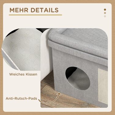 Павук Хатинка для котів PawHut з мисками, лежанка з подушкою, дряпка, будиночок для котів та собак до 8 кг, сірий, 78 x 48 x 49,5 см