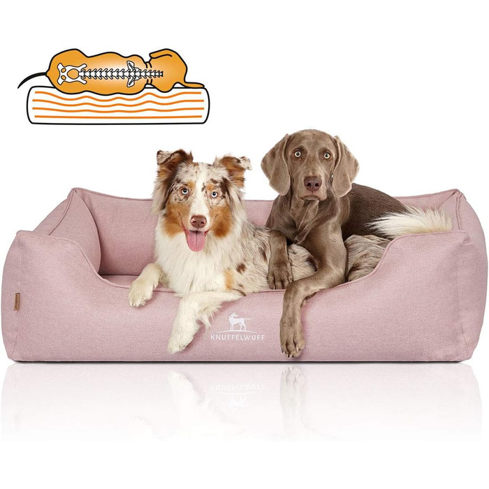 Ортопедичне собаче ліжко Knuffelwuff Luisa з велюру, Sunshine Edition XL, 105 x 75 см, рожеве. Знімний, пральний чохол. Для великих, середніх та малих собак. Розміри: 105 x 75 x 25 см.