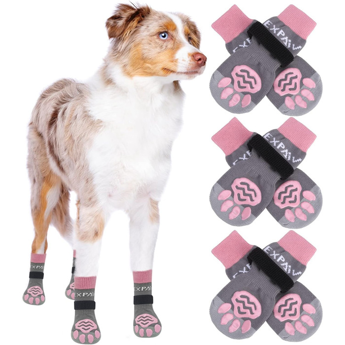 Шкарпетки для собак EXPAWLORER: антиковзаючі, захист лап, для гарячих доріг, контроль зчеплення, 6 шт. (X-small, Росаграу)