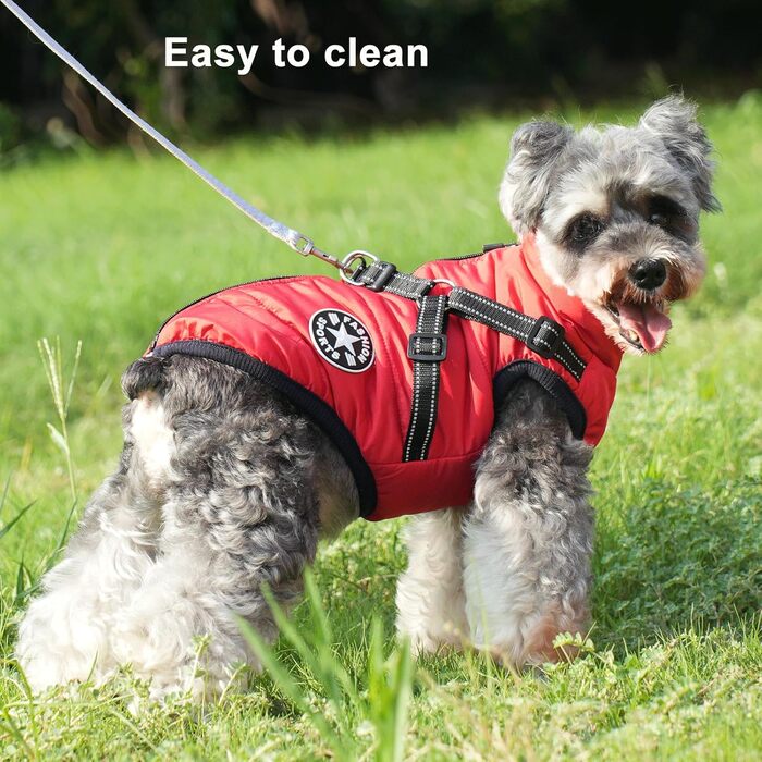 Теплий зимовий одяг для собак Aywoja, водонепроникний, з шлейкою, для маленьких собак, червоний