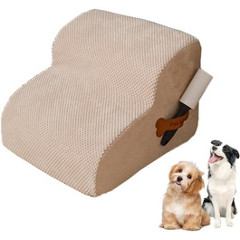 Сходинка для собак маленьких порід, плюшевий чохол, сходи для домашніх тварин, котяча сходинка, пандус для собак до ліжка, дивану, авто, неслизька, з невеликим нахилом (Бежевий, 48*40*30см, 2)