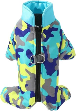 Водонепроникний зимовий одяг для собак, теплий одяг для цуценят з кільцем D, світловідбиваючий камуфляжний комбінезон для маленьких та середніх собак (наприклад, чихуахуа) (Blue,M)