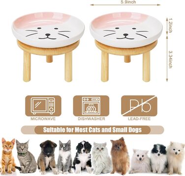 Набір мисок для котів з бамбукового підставки, 15 см, кераміка, 2 шт. (зелений/рожевий)