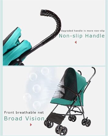 Легкий візок для собак та котів до 10 кг, чорний: дихаючий, без встановлення, з парасолькою