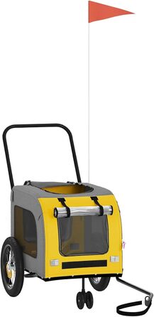 Причіп для собак vidaXL, жовтий, 125 x 53 x 54 см, до 45 кг, з прапором та відбивачами