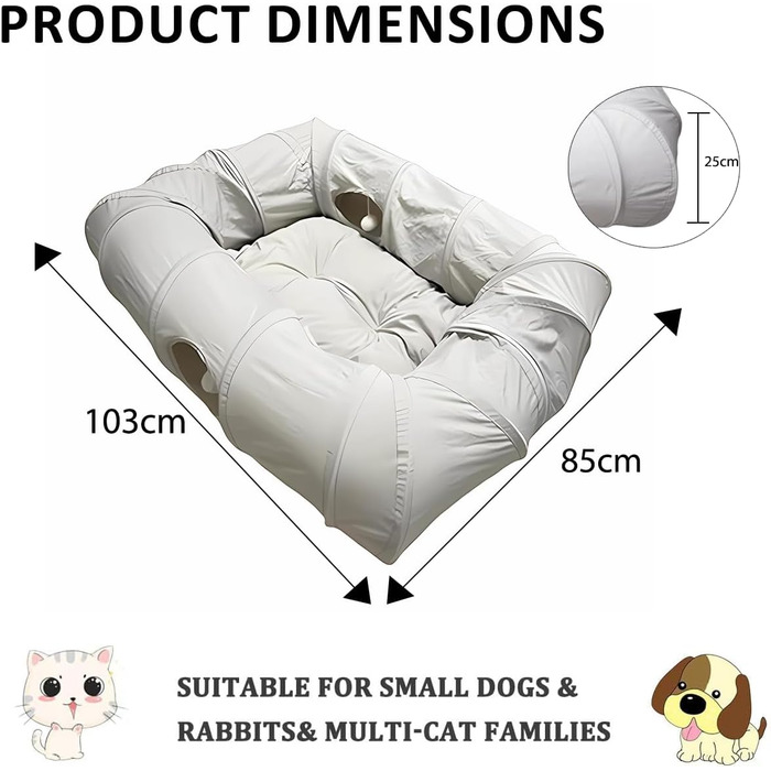 Туннель для котів Ernan: складаний ігровий тунель для кошенят, цуценят та кроликів (білий/сірий)