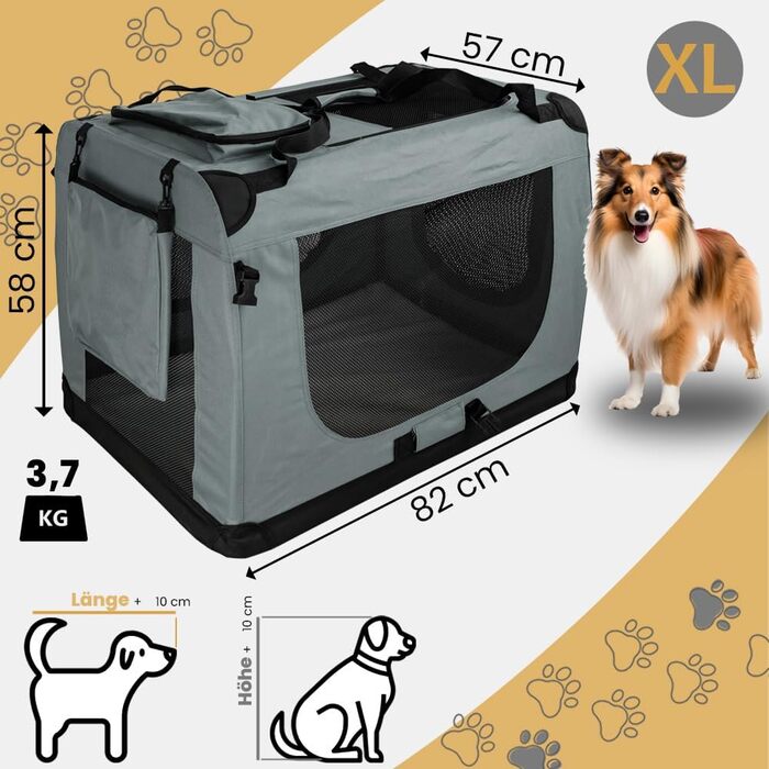 Складний переноска для собак та котів Petigi S 50x35x36 см, темно-сіра. Сумка-переноска для авто, для собак, котів, кроликів