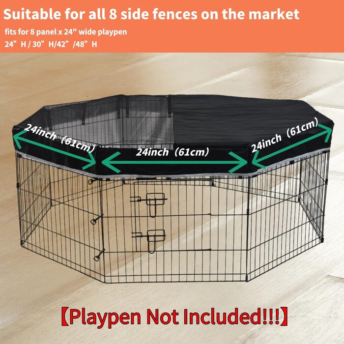 Захист для собачого вольєра Zuisfau, сітчаста верхня частина, сумісний з 61 см, 8 панелей, металевий вольєр, чорний, з гачками. (Тільки захист, вольєр не входить до комплекту)