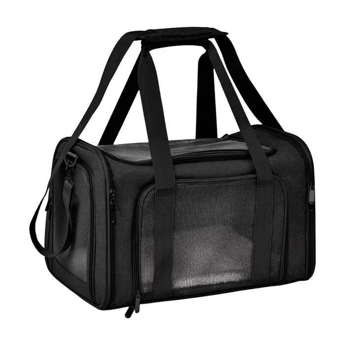 Транспортна переноска для собак та котів, чорна. Складана переноска для тварин, зручна сумка-переноска для маленьких собак та котів.