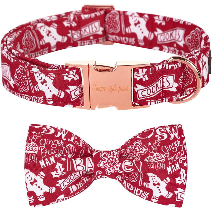 Елегантний ошийник для собак та котів з метеликом Unique Style Paws, розміри S, L, XXS-XL, регульований, святковий (Новий Рік)