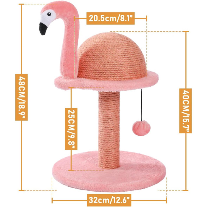 Креативний когтеточка PAWZ Road Flamingo, стильний котячий комплекс, висота 48 см, рожевий