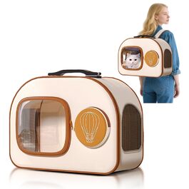PETCUTE Рюкзак-переноска для собак та котів з колесами, складаний, з внутрішнім страхувальним ремінцем, дихаючий, для маленьких собак та середніх котів, бежевий