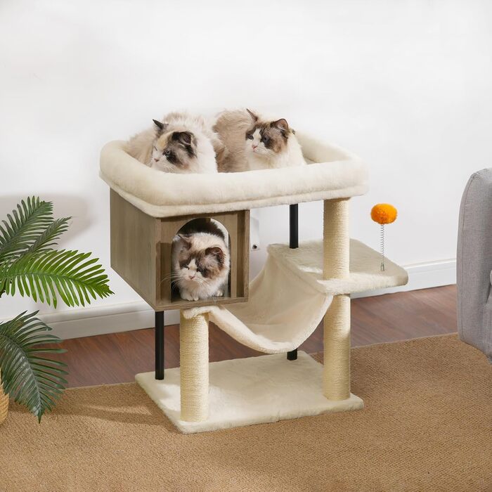 Котячий будиночок з дряпалкою Heybly HCT017WB (Rustic Gray) - велика платформа 54x40 см, висота 57.5 см