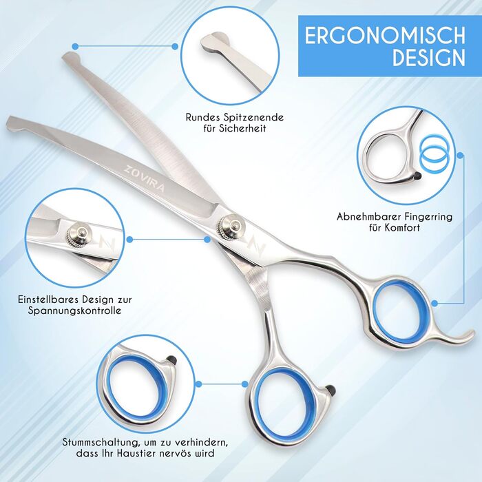 Професійні ножиці для грумінгу собак 6,5'', вигнуті, з круглим кінчиком та ножиці для стрижки подушечок лап. Ножиці для грумінгу собак, індивідуальна упаковка