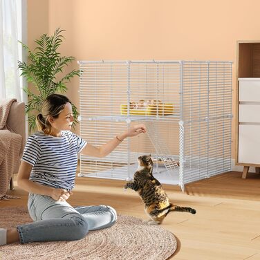 Клітка для котів YITAHOME для дому та вулиці, 2-ярусна, з металевим дротом, з 2 дверима та драбиною, 71x71x71 см, біла