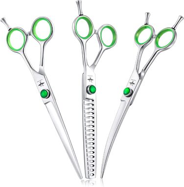 Набір професійних ножиць для грумінгу собак PURPLEBIRD: 440C сталь, 7 дюймів, 4 шт. (прямі, вигнуті, для розрідження)