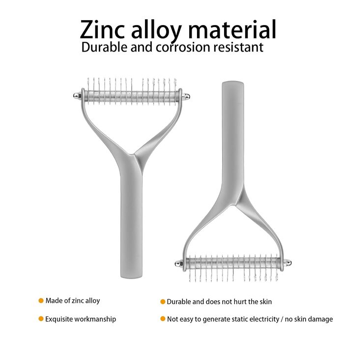 Гребінець для собак з довгою шерстю, гребінець для котів 2-сторонній для підшерстка з лезами Rotfrei, зрізач вузлів та інструмент для догляду за шерстю - Ефективне видалення вузлів, делікатний до шкіри, для собак з довгою шерстю (Срібний, L)