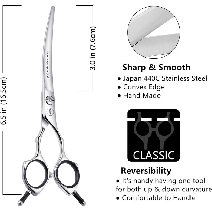 Ножиці для грумінгу собак HASHIMOTO, вигнуті ножиці для догляду за собаками, 6,5 дюймів, кут вигину 30 градусів, легкі, ножиці для стрижки обличчя та лап