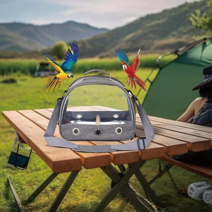 Транспортна сумка для папуг, переносна сумка для птахів з підставкою та підносом з нержавіючої сталі, легкий рюкзак для папуги, складана переносна коробка для птахів, переносна сумка для маленьких птахів, для папуг (сіра)