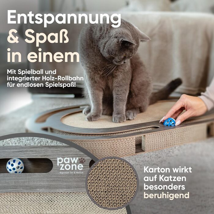 PAWZONE Двостороння килимок-подряпки для котів з міцного MDF, 72x45 см, з можливістю заміни картону, з іграшкою, білий (графіт)