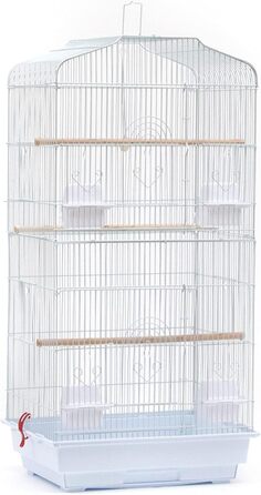 Клітка для папуг з драбиною, знімний піддон, біла (46x36x92 см)