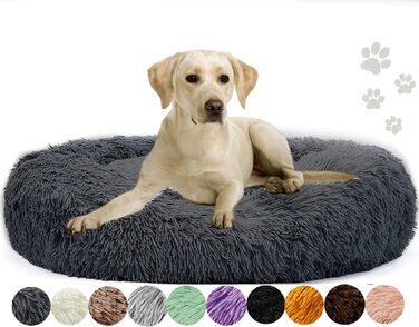 Кругла лежанка для собак та котів, 50 см, м'який плюш, сіра, для маленьких собак та котів, миється