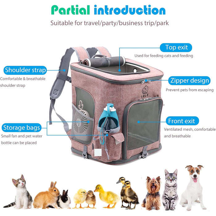 Рюкзак для собак та котів PETCUTE, складаний, з знімним килимком, дихаючий, з регульованими ременями, для подорожей (рожевий)
