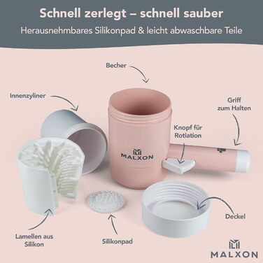 Очисник лап для котів та дрібних собак MALXON® | Ротаційні силіконові щітки, м'яке та швидке очищення, з мікрофібровою тканиною, рожевий/білий