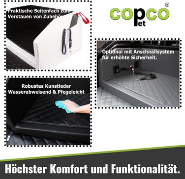 CopcoPet Подушка-ліжко для собак у багажник 90x70x38 см, штучна шкіра, захист багажника, водовідштовхувальна, стійка до подряпин, система кріплення та захисний коврик, подорожнє ліжко для собак (Білий/Чорний)