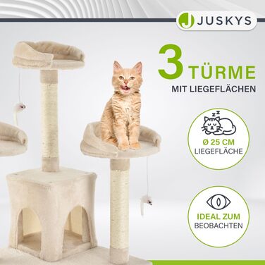 Когтеточка для котів Juskys XXL Amy 170 см, бежевий – багаторівневий котячий комплекс з лежаками, драбинами, будиночками та стовпчиками із сизалю, стійкий кіт-дерево