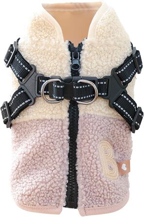 Зимовий теплий одяг для собак - куртка з отвором для шлейки, для малих та середніх порід, зелено-білий / рожево-білий колір