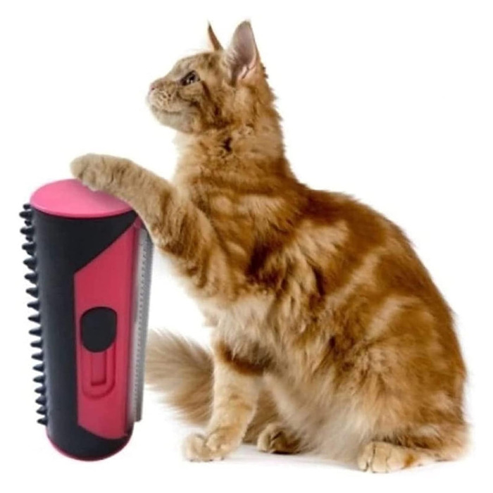 Щітка для вичісування шерсті тварин 3-в-1: для собак та котів, видаляє ковтуни, масажна щітка для довгошерстих тварин (рожева)